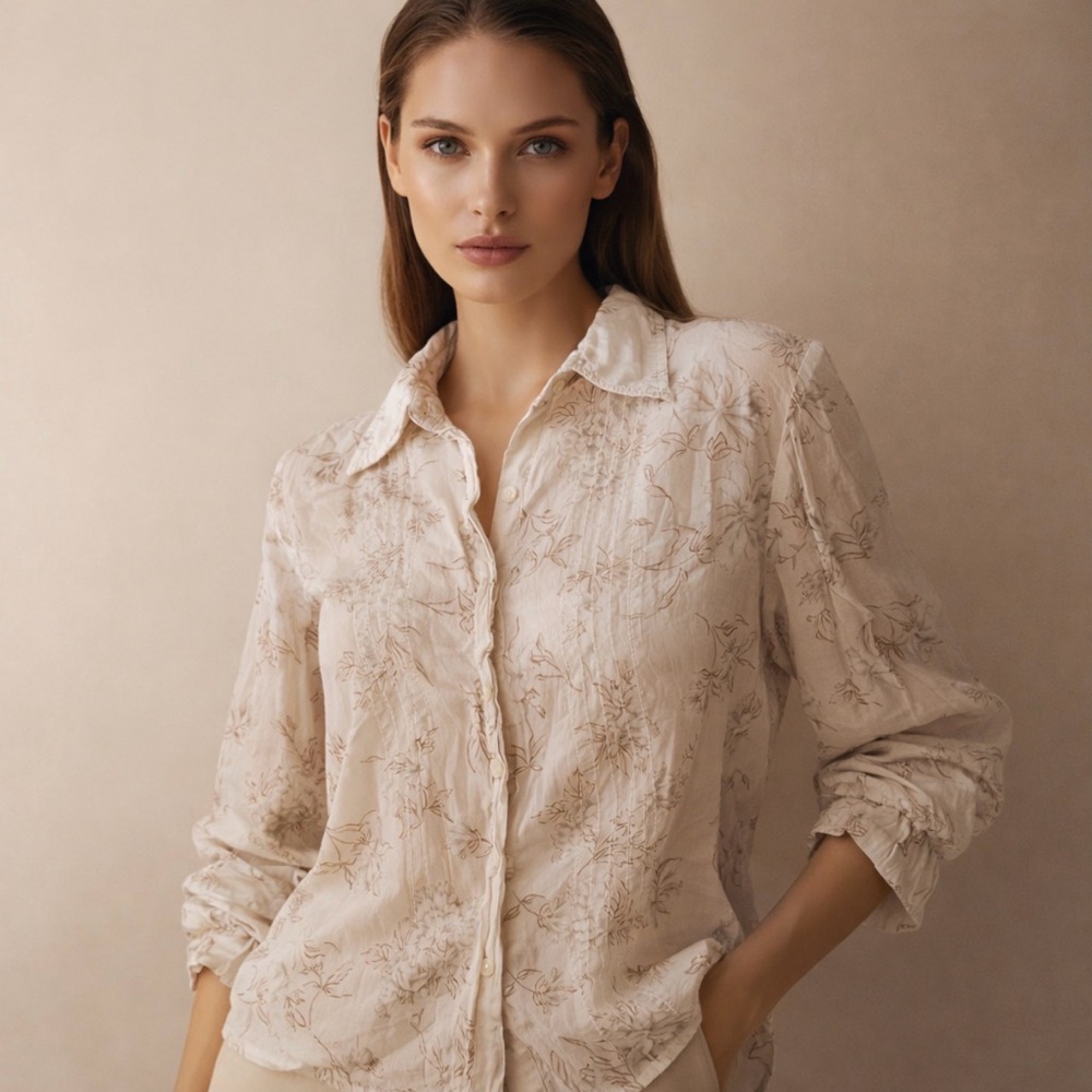 Girl Krazy Cream Floral Button Down Shirt